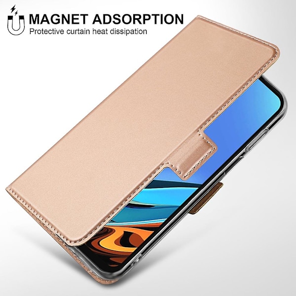 PU-läderfodral med automatisk absorption för Xiaomi Redmi 9T/9 Power/Note 9 4G - Guld