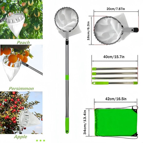Hedelmien poiminta ja 4 teleskooppitankoa Metallinen hedelmäpoiminta Puutarha Puutarha Persikkapoimintatyökalut Puutarhan hedelmien poimintatyökalu