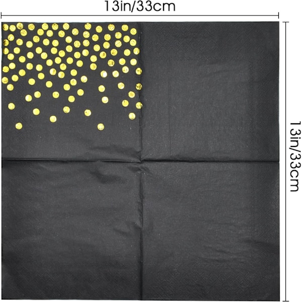 Svarta och Guld Servetter 40-pack Guld Servetter 33 x 33 cm Dekorativa Servetter 33 cm Svarta och Guld Servetter för Fest Födelsedag Bröllop Helgdagar (Svart)