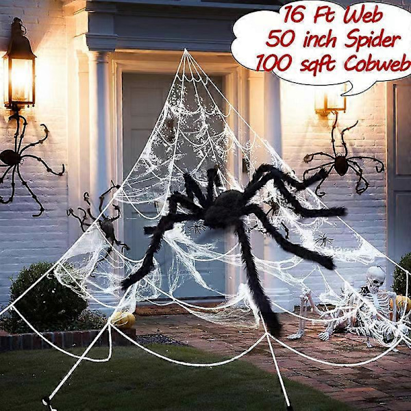 150/250cm Svart Hvit Halloween Spindelvev Kjempe Elastisk Spindelvev For Hjem Bar Dekor Spøkelseshus Halloween Party Dekorasjon