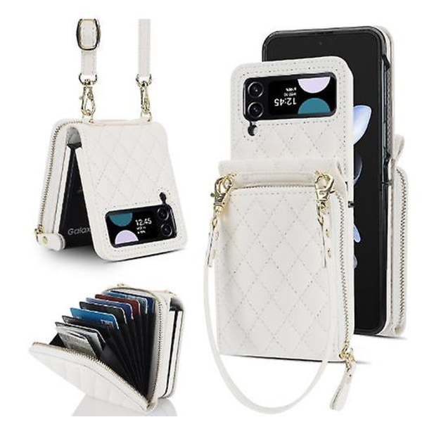 Crossbody-lommebokdeksel til Samsung Galaxy Z Flip 5, PU-skinn glidelåspung med avtakbart armbånd og kortholder for kvinner