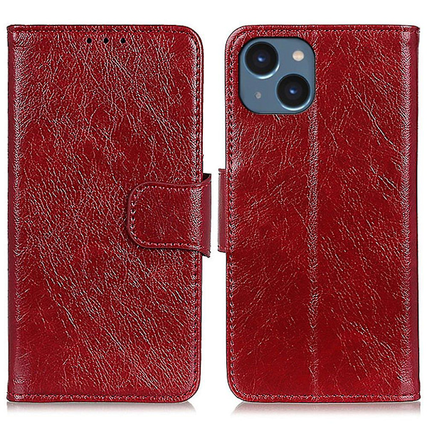 For iPhone 15 Split Leather Phone Case Nappa Texture Anti-drop Protective Cover with Stand Wallet