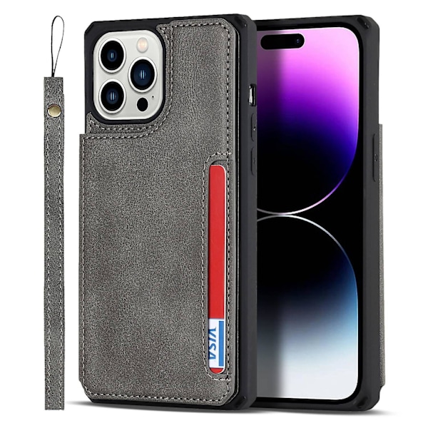 Anti-dust Coated For iPhone 14 Pro, Magnetic Snap Button Wallet Phone Cover Kickstand Phone Shell