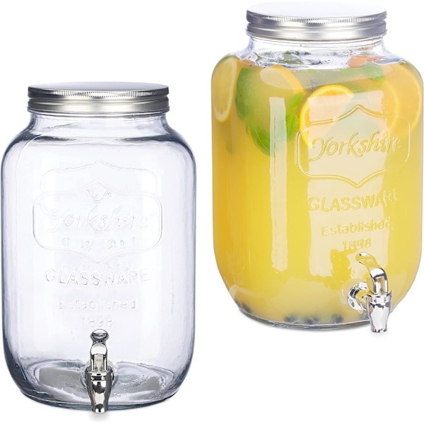 4L glas drikkedispenser med kromhane, tåler opvaskemaskine, perfekt til aperitiffer på camping eller på farten