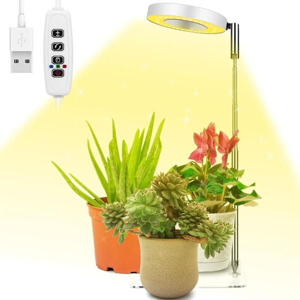 Plantelys, højdejusterbart fuldspektret LED-vækstlys, 9 niveauer af justerbar lysstyrke, 180° rotation og 3/9/12 timers automatisk tænd/sluk-timer