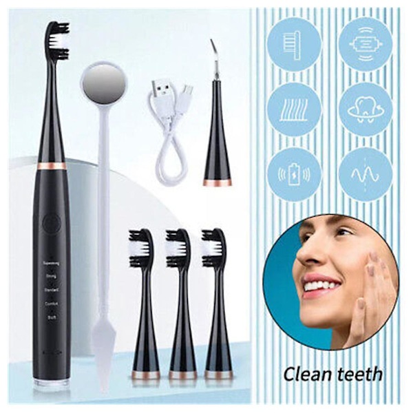 Smart Electric Toothbrush Sonic 5 Modes Rechargeable with 4 Brush Heads Advanced