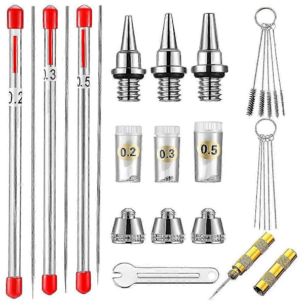 21-osainen Airbrush-suutinkorkkisarja Airbrush-neula Airbrush-neulat Airbrush-puhdistussarja Vaihto-osat