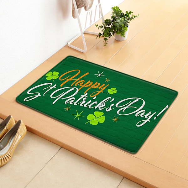 St. Patrick's Day dørmatte - Holdbar dørmatte - Badematte superabsorberende hurtigtørrende - Gummibakside sklisikker vaskbar badegulvmatter - Grønn 16x24 IN