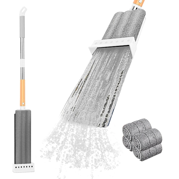 Mop 42Cm Håndfri Mop Husholdning Lat Mop Sug Absorberende Flat Mop (1X Mop, 4X Rag)