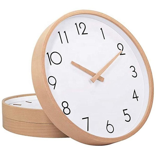 Silent Sweep massiivipuukirjallinen kello, yksinkertainen muotoilu, pohjoismainen puinen kello, puinen seinäkello Pink,S