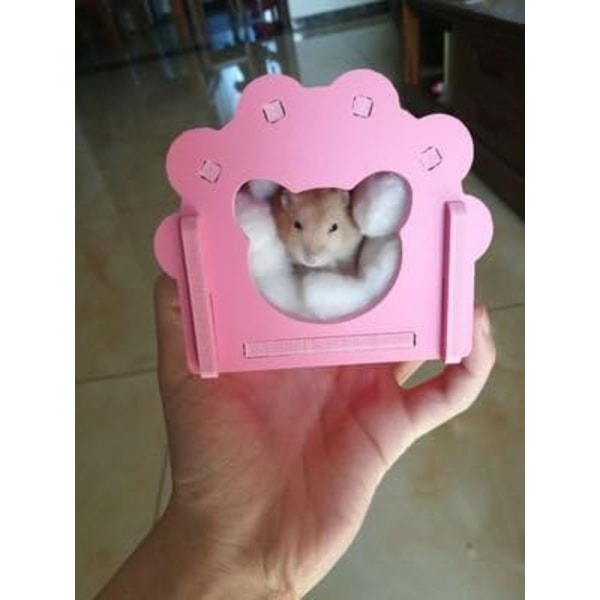 Hamsterin piilopaikka, turvallinen puinen häkki DIY värikäs mökki söpö puinen vuodevaatteet talo hiirille kääpiöhamsterille pienille eläimille (vaaleanpunainen)