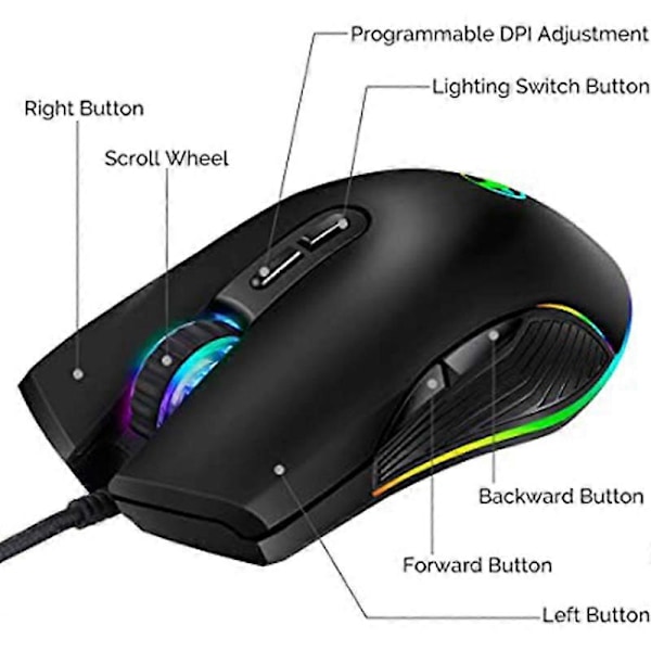 USB-C Mus Type C Ergonomisk Trådbunden Mus RGB Spelmus Optisk Mus
