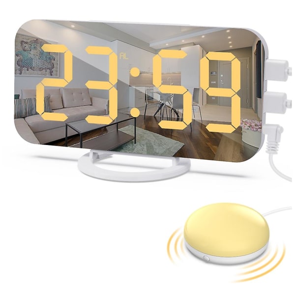 Kovaääninen digitaalinen herätyskello raskaille nukkuville aikuisille, sängyn shaker, 2 USB laturi, säädettävä LED Li