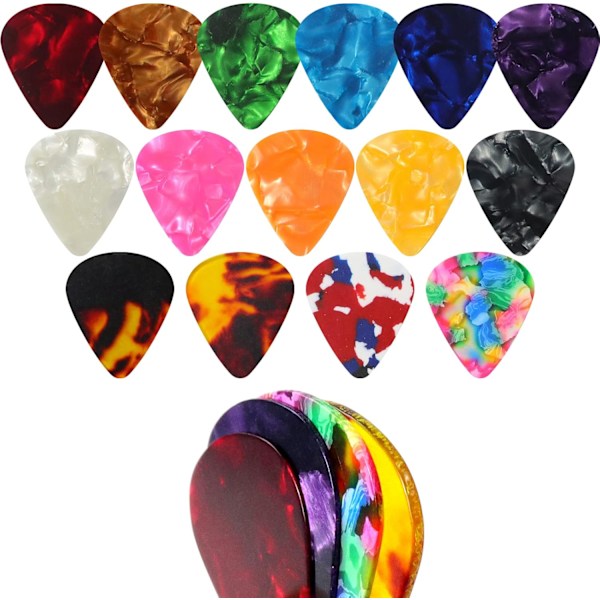 32 Stycken Plektrum, Högkvalitativa Färgglada Celluloidplektrum för Gitarr, Ukulele, Bas, 4 Olika Tjocklekar 0.46/0.71/0.96/1.2mm