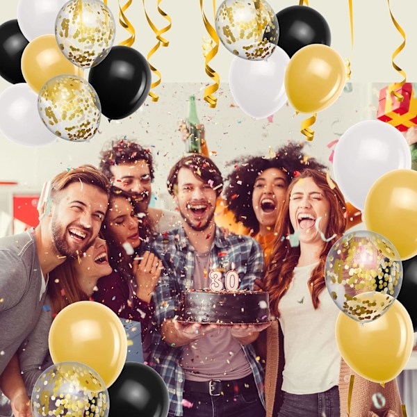 Svart Guld Vita Ballonger 60 st, Konfetti Helium Ballongbåge Kit 12 Tum Födelsedag Latex Ballong Uppblåsbar