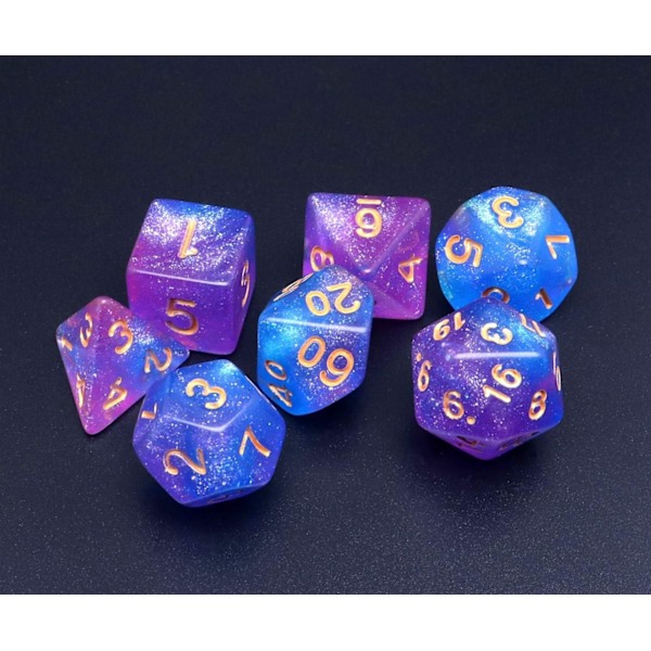 Sininen ja violetti Dungeons & Dragons -nopan setti, monisivuinen nopan setti roolipeleihin, pöytäpeleihin