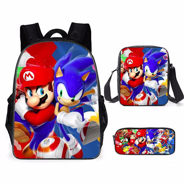 New cartoon SuperMario school bag three-piece set for primary and secondary school students