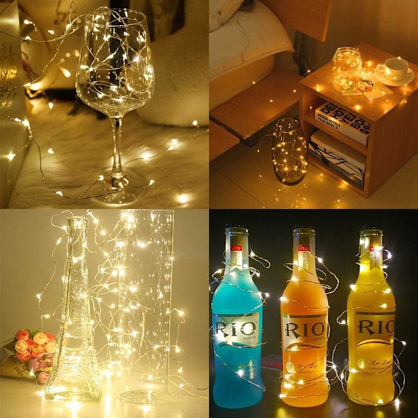12 x 2m x 20 LED Flasklampor med 12 Extra Batterier, 12 Dekorativa Ljusslingor med 20 LEDs för Jul och Fest (Varmvit)