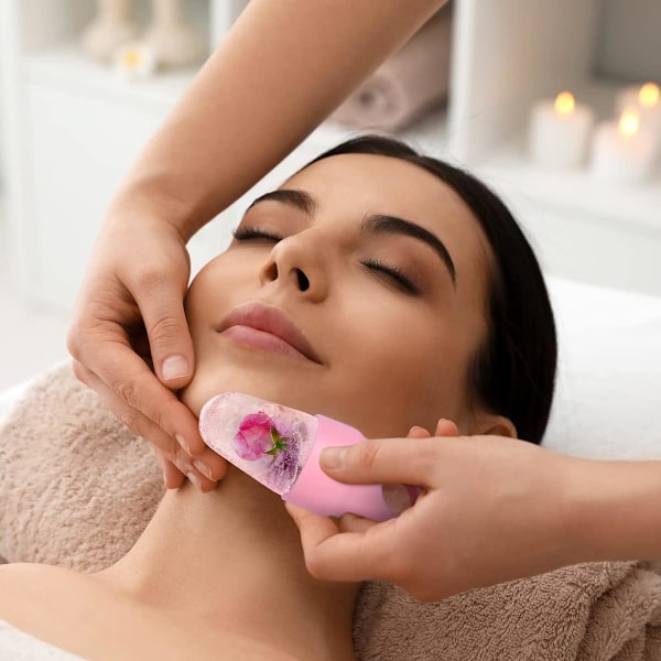 Ansigtsisrulleform, Genanvendelig isrulle til ansigts- og øjenmassage, Reducerer hævelser og rynker, Velegnet til ansigt, øjne og nakke (Pink)