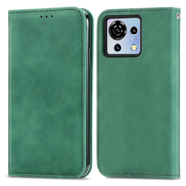 Phone Stand Case for ZTE Blade V50 Vita Shell Skin-touch PU Leather Cover - Green