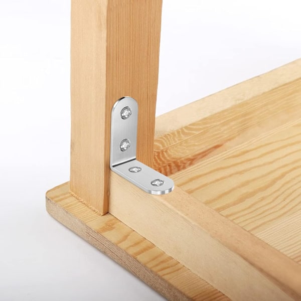 20 stk. 90 graders vinkelkoblinger i rustfritt stål 40x40mm Små vinkelbeslag med 80 stk. skruer for møbler, bord, stoler, bokhyller (sølv)