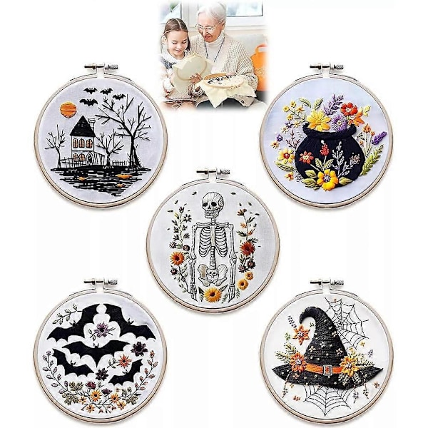 Halloween Broderikit, DIY Präglad Korsstygn Kit Gotisk Broderi Dekoration