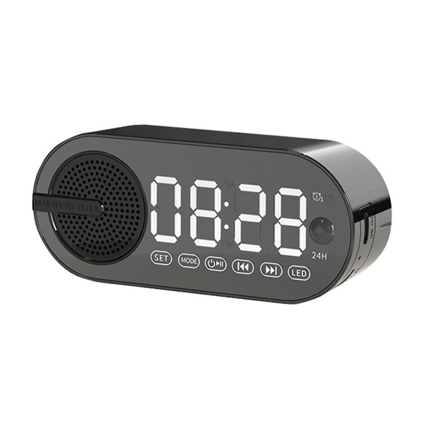 Bärbar Bluetooth högtalare med digital klocka med färgglatt nattljus Dubbel väckarklocka Spegel Subwoofer Svart