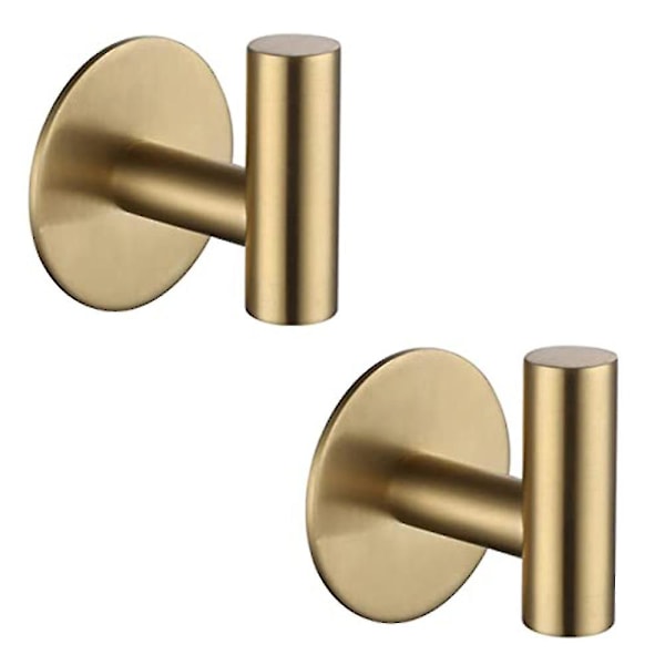 2Pcs Adhesive Hook Stainless Steel Bathrobe Hook Bracket Heavy Duty Hook for Bathroom Kitchen Living Room Hotel(Gold)