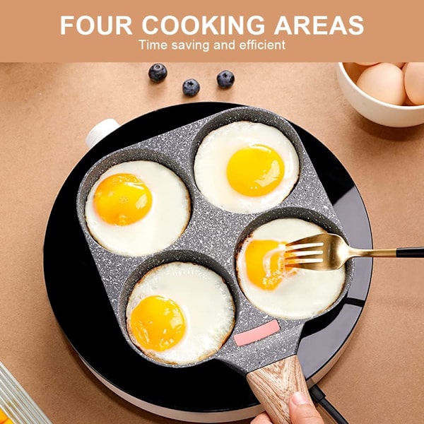 4-rums Stegepande, Non-stick Aluminium Pandekage- og Omeletpande til Morgenmadsomeletburger, Velegnet til Gasblus og Induktionskomfur (Sort)