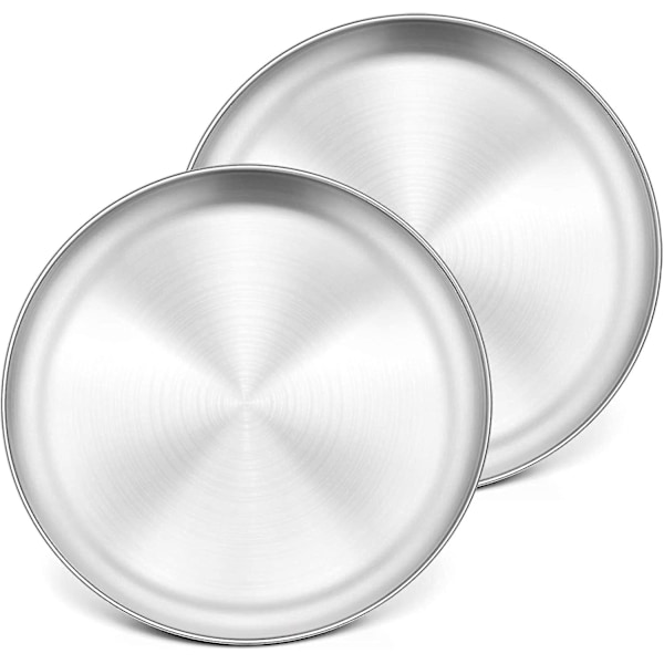 Pizza Pan 2 Sets, Stainless Steel Tray Round Plate Brushed Matte 34cm (d-583-a)