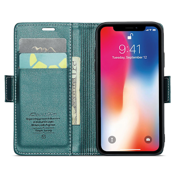 CASEME 023 Serie RFID Blokerende Læder Etui Til iPhone XS, Litchi Tekstur Stativ Tegnebog Telefon Cover