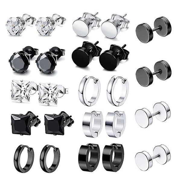 12 Pairs/set Stainless Steel Punk Earrings Hip Hop Rock Ear Studs Drop Dangle Pendant Unisex Women Men Decorations Jewelry Gifts