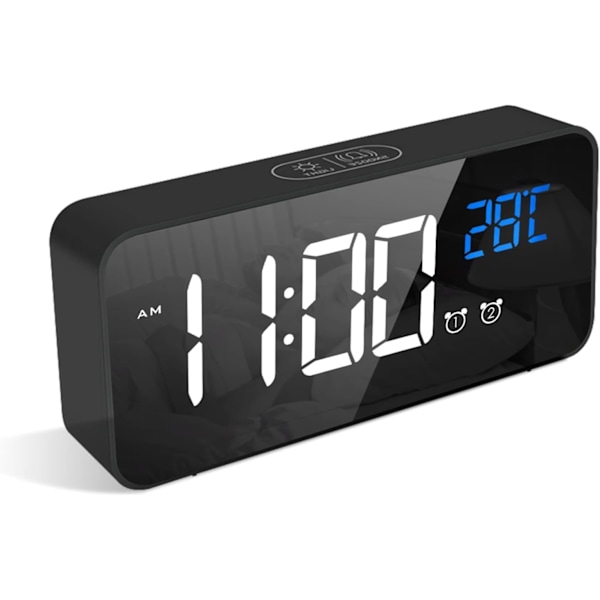 Digital väckarklocka, LED-alarm med snooze-funktion, USB-port för laddning (Svart)