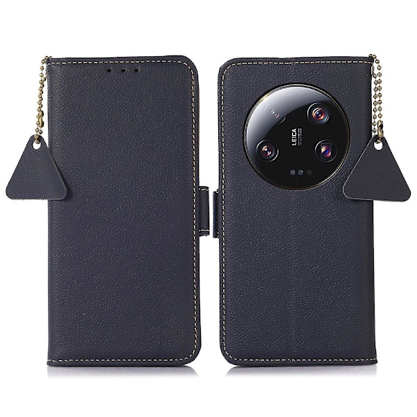 TJ For Xiaomi 13 Ultra Ekte Ku Skinn Flip Case Lommebok RFID Blokkering Stativ Telefondeksel