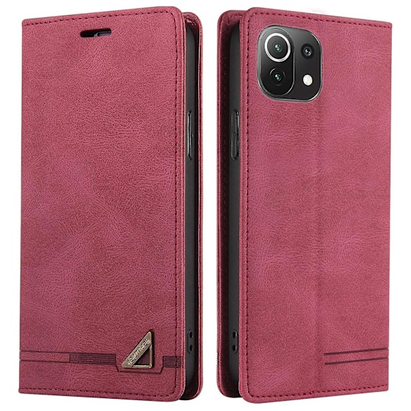 For Gq.Utrobe Xiaomi Mi 11 Lite 4G 008 Serie Skin Feel Anti-Theft Brush Läderfodral Bordeaux