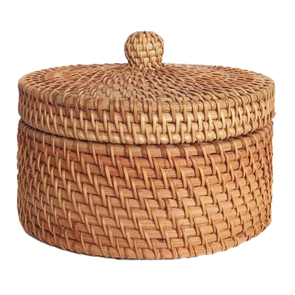 Handwoven Rattan Box With Lid Wicker Tea Food Container Picnic Bread Fruit Cake Basket Kitchen Orga