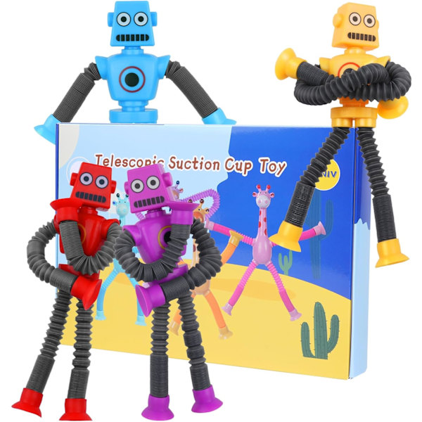 Stretchig Sugkopp Leksak, 4 Delar Transformerbar Robot Drag Armar och Ben Pedagogisk Leksak, Rolig Pedagogisk Sensorisk Stress Relief Leksak