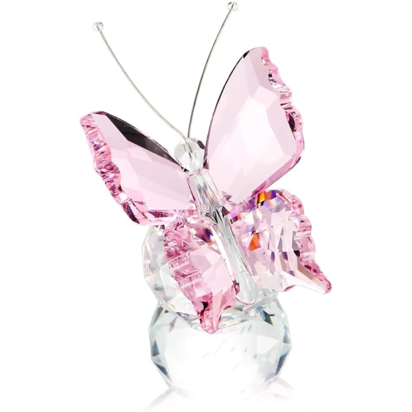 Crystal Flying Butterfly with Ball Base Figurine Art Glass Collection Ornament Statue Animal Paperweight (pink)