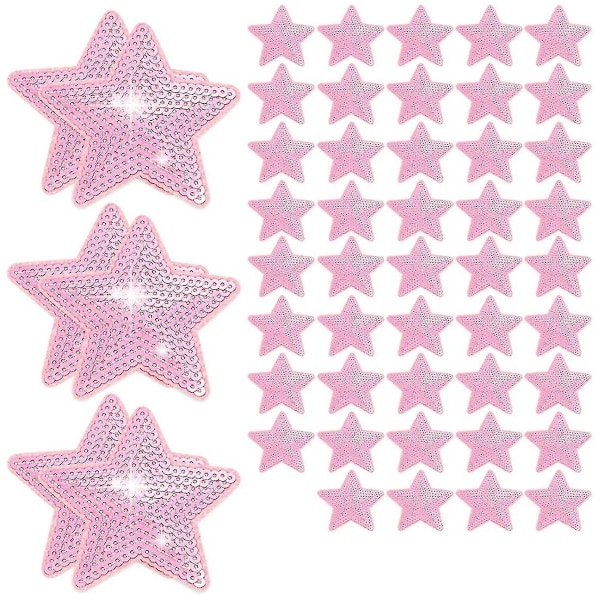 50 st Star Paljetter Sy Iron On Applique Stjärnbroderade lappar Star Shape Repair Patch Diy (rosa)