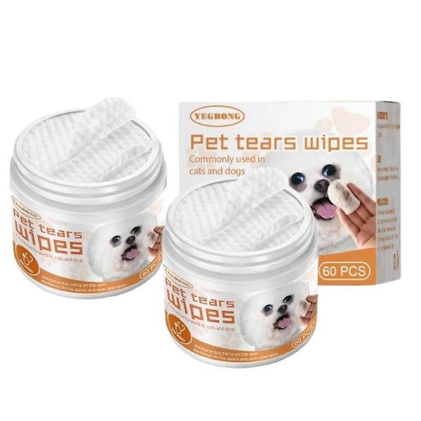 2X Pet Wipes For Cats And Dogs, Beauty Wipes For Eyes, Ears And Nose, 60 Pieces Of Odorless Soft Pet Tear Stain Removal Wipes