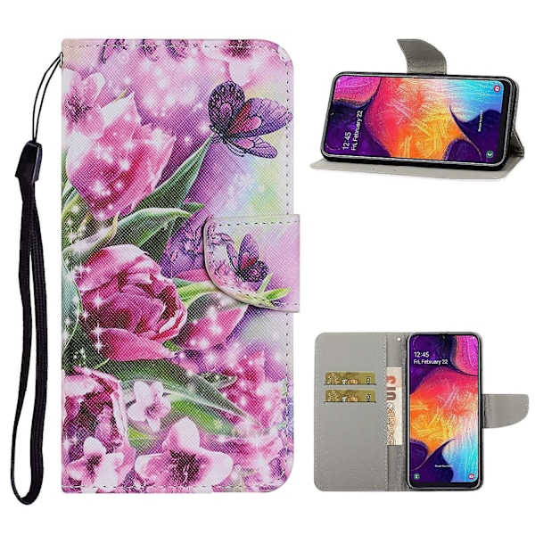 Printing Wallet Stylish Case with Handy Strap for Samsung Galaxy A41 (Global Version) - Tulips