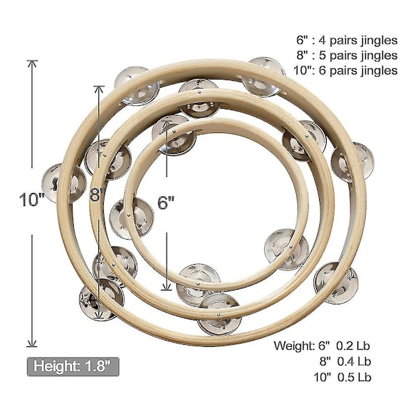 3 Pack Trä Tamburin Hand Metall Klockor Percussion Musikinstrument För Kyrka Utbildning Fest Tillbehör