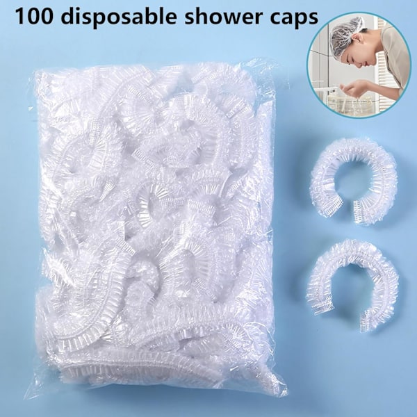 100 stk. Engangs Dusjhetter, Engangs Dusjhetter, Transparent Engangs Dusjhette, Plast, Vanntett, Egnet for Dusj Hotell Spa og Frisørsalong