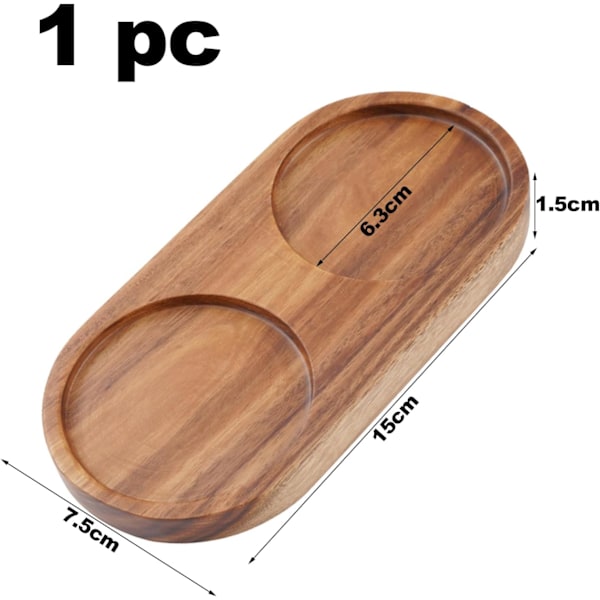 Suola- ja pippurimyllyn alusta, puualustaa voidaan käyttää lasinalusena, maustepullotelineenä tai astiankuivaustelineenä, sisähalkaisija 6,3 cm, 14,3 x 7 x 1,5 cm