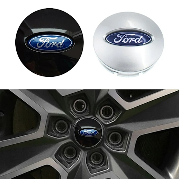 4-pak - Ford Center Cap/Hub Logo - Bil 66mm - Sort