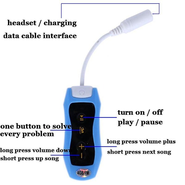 Vandtæt IPX8 Clip MP3-afspiller FM-radio Stereo Sound Svømning Dykning Surfing Cykling Sport Musik P