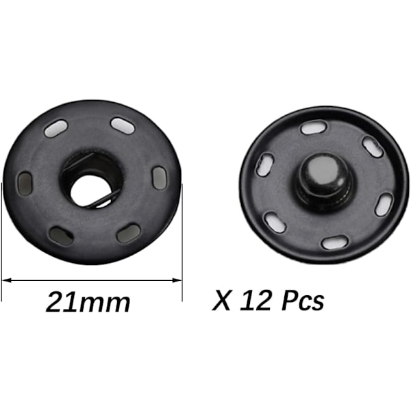 Syknapper, 21 mm Metal Knapsæt, Sorte Rustfri Stål Metal Knapper, Syknapper til Syartikler DIY Håndværk