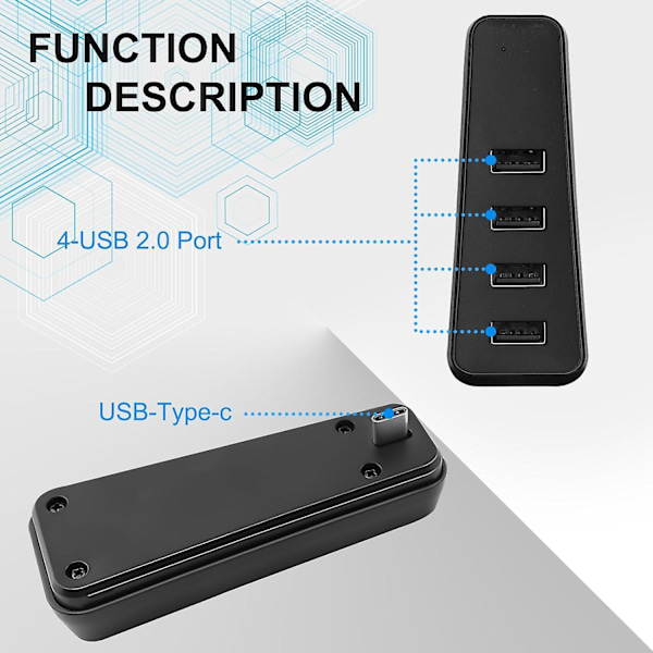 Usb-hub for PS5 Slim-tilbehør, 4 porter Usb høyhastighets ekspansjonshub lader kompatibel med Playstation 5 Slim-konsoll