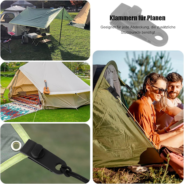 30-pack Tältpresenningsklämmor, 10 kraftiga presenningsklämmor, 10 tältgummistroppar, 10 karbinhakar för camping, markiser, baldakiner, husvagnar