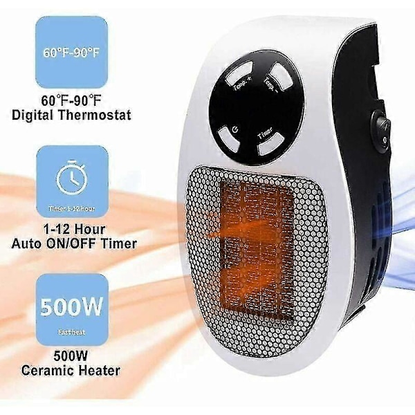 2-pack 500 Watt Keramisk Fläktvärmare Mini Fläktvärmare Ekonomisk Bärbar Fläktvärmare med Uttag med Termostat och M